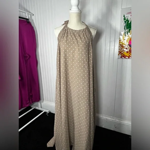 Karen Tee Marylin Polka Dot Halter Dress Bohemian pockets beach resortwear vibe - Picture 3 of 4